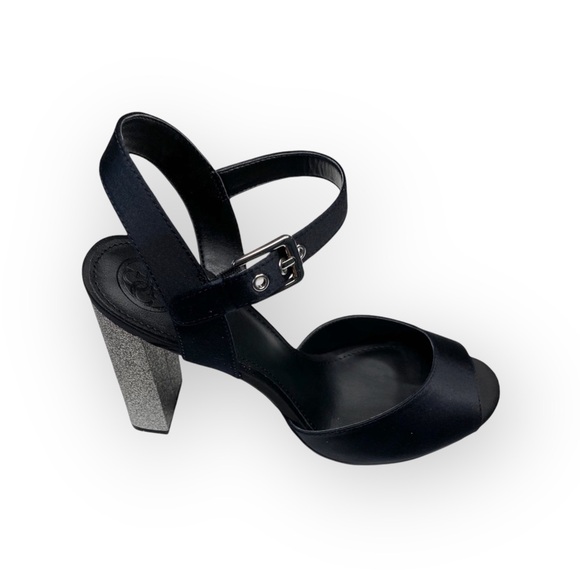 new Guess ☀︎︎ Glitter Heel Heeled Ankle Wrap Sandals ☀︎︎ Peep Toe ☀︎Black 9.5M - Picture 8 of 16